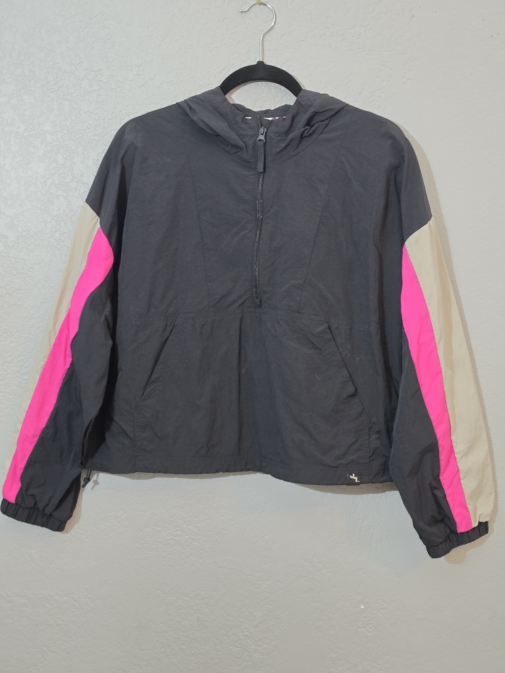 Joy Lab Half Zip Black Anorak Windbreaker Jacket Womens Large Cropped